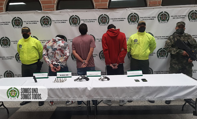 Siete capturados en Bello, Medellín y Copacabana en poder de 5 armas de fuego ilegales