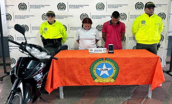Dos personas fueron capturadas por el delito de receptación, al ser  sorprendidos con una motocicleta que había sido hurtada en la capital del  departamento del Meta