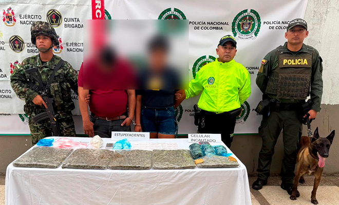 Capturados en flagrancia un hombre  conocido con el alias de &ldquo;El Bogotano&rdquo; y una mujer quienes deber&aacute;n responder por el  delito de tr&aacute;fico, fabricaci&oacute;n o porte de estupefacientes