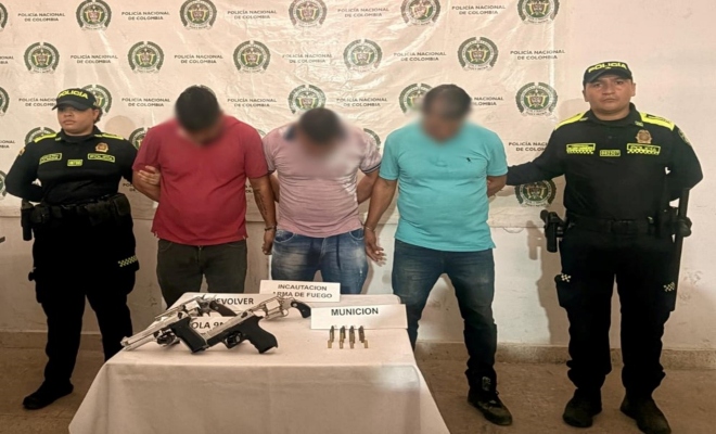 Policía Nacional captura a tres hombres armados en Aguachica