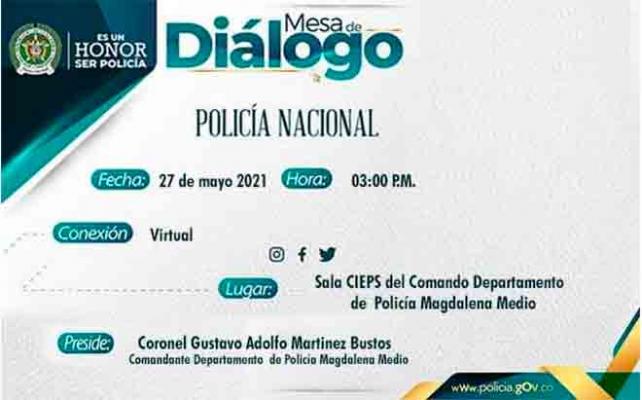 Invitamos a la comunidad a participar en la Mesa de Diálogo con Enfoque en Derechos Humanos y Paz policia-magdalena-medio-mesa-dialogo-2020