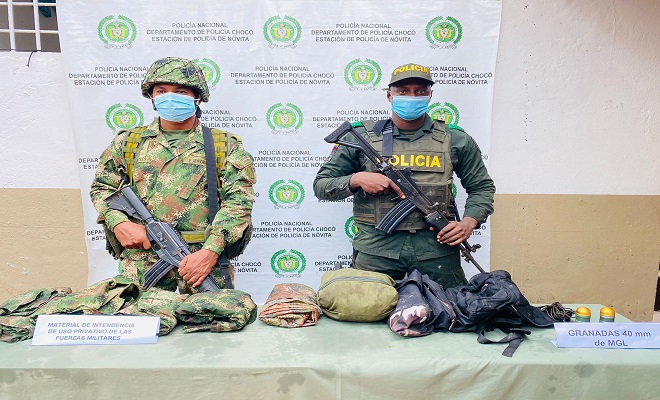 En acciones interinstitucionales hallamos material de intendencia y dos granadas Policía y Ejército Nacional hallan material de intendencia y dos granadas