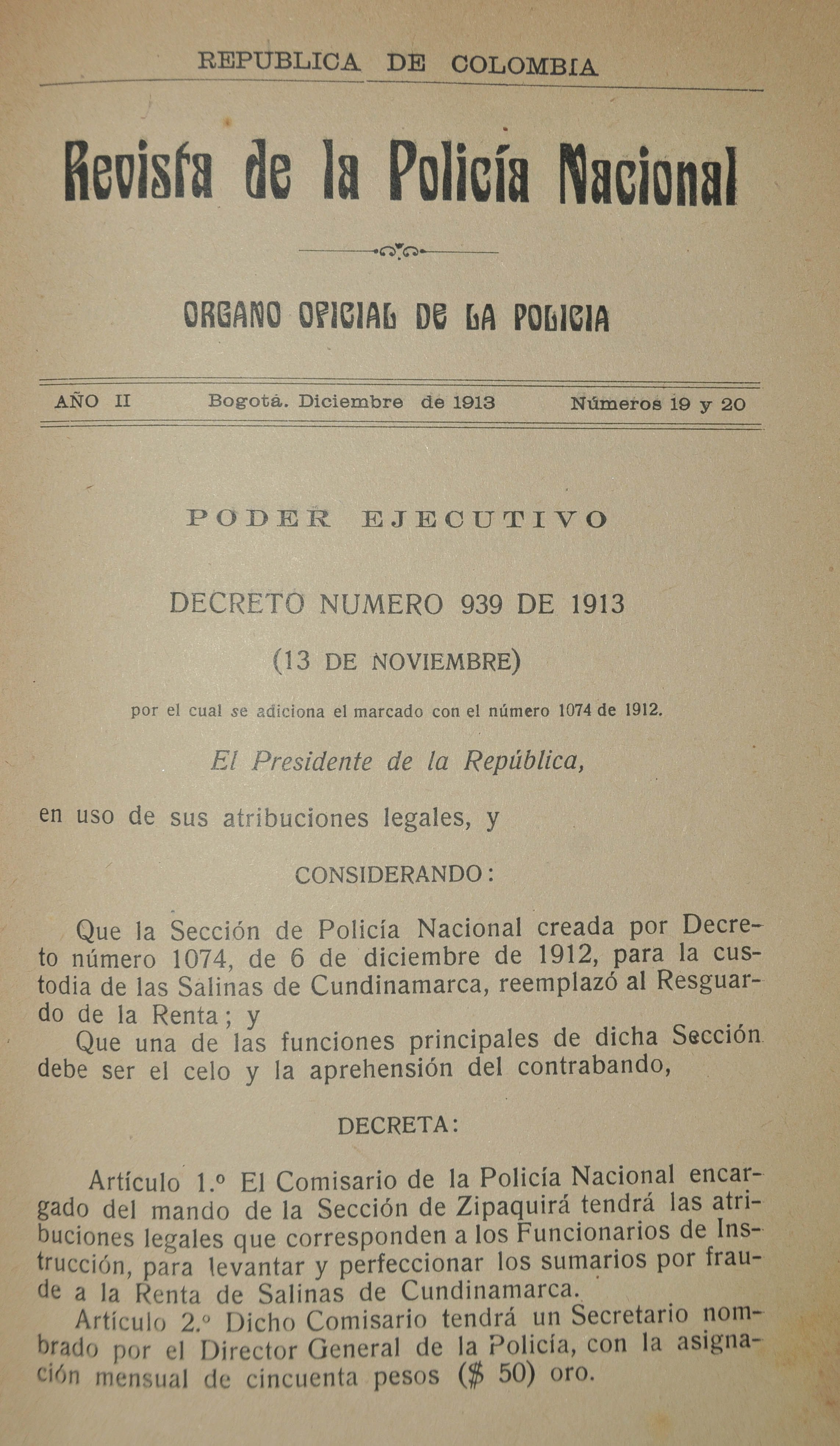 Revista Polic&iacute;a Nacional edici&oacute;n Nro. 19 y 20 Primera &eacute;poca