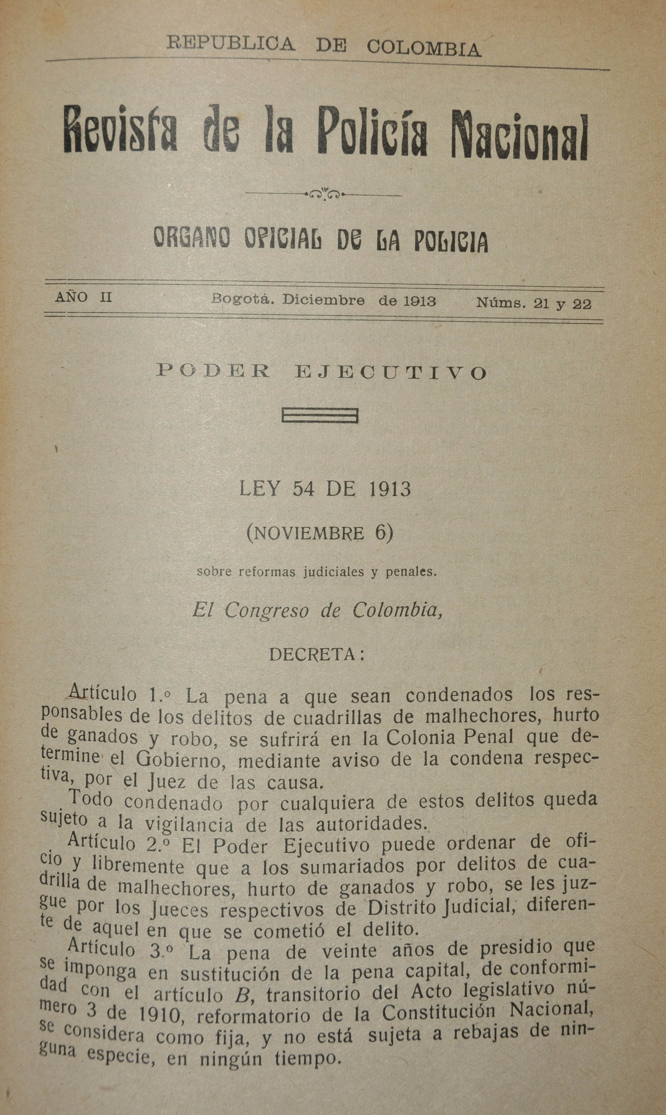 Revista Polic&iacute;a Nacional edici&oacute;n Nro. 21 y 22 Primera &eacute;poca