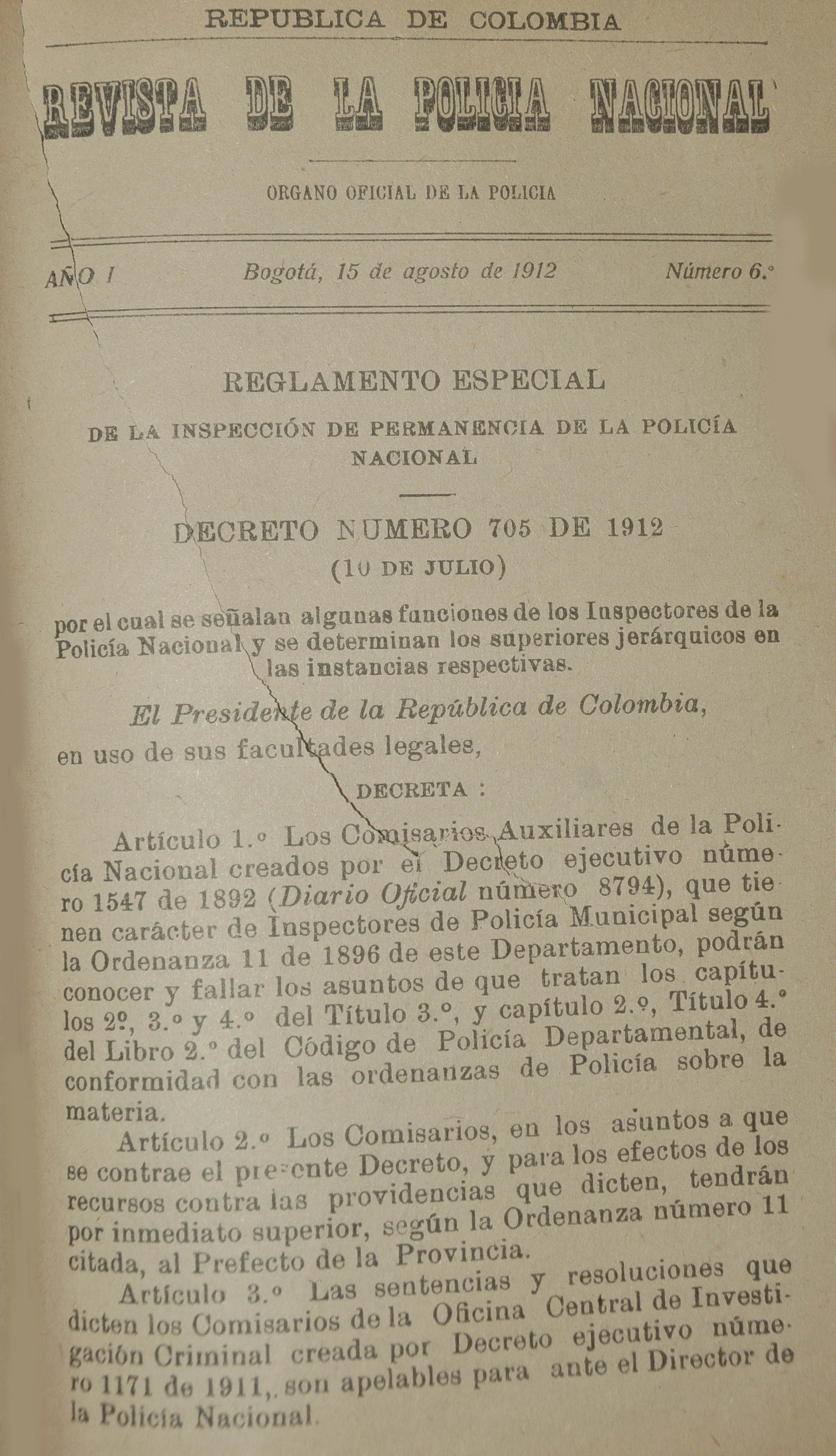Revista Polic&iacute;a Nacional edici&oacute;n Nro. 6 Primera &eacute;poca
