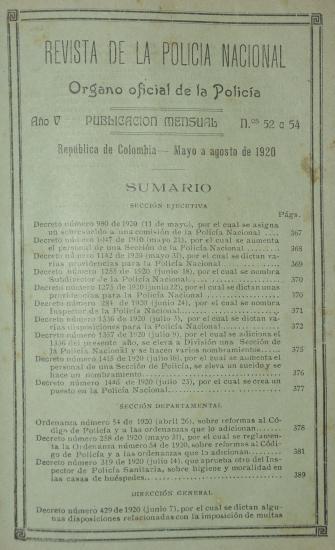 Revista Policía Nacional edición Nro. 52, 53 y 54 Primera época